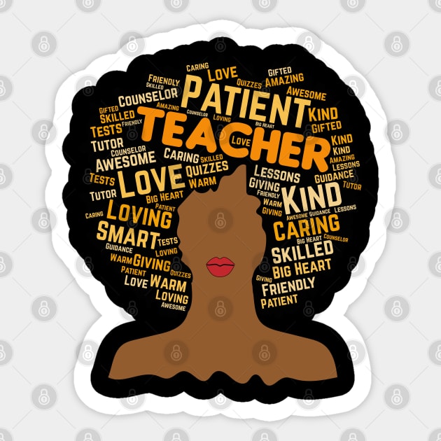 African American Teacher Words in Afro Sticker by blackartmattersshop